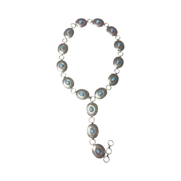 Belt Necklace Vintage Navajo Native Indian Oval Blue Turquoise Sterling Silver main image 4